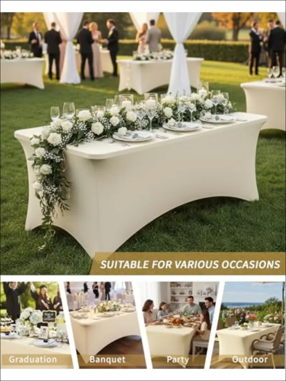 3 Pack 6FT Spandex Fitted Tablecloth Rectangle Table Cover Stretch